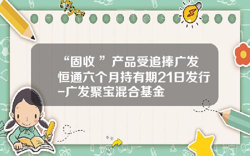 “固收+”产品受追捧广发恒通六个月持有期21日发行-广发聚宝混合基金