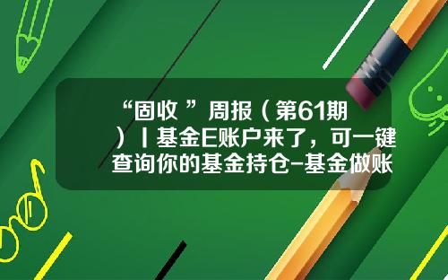 “固收+”周报（第61期）丨基金E账户来了，可一键查询你的基金持仓-基金做账