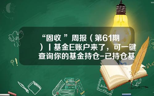 “固收+”周报（第61期）丨基金E账户来了，可一键查询你的基金持仓-已持仓基金
