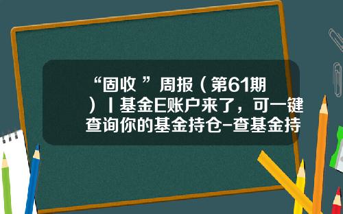 “固收+”周报（第61期）丨基金E账户来了，可一键查询你的基金持仓-查基金持仓