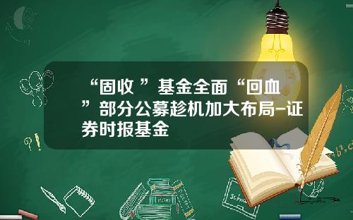 “固收+”基金全面“回血”部分公募趁机加大布局-证券时报基金