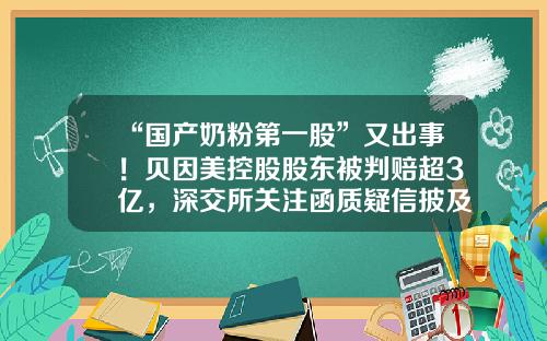“国产奶粉第一股”又出事！贝因美控股股东被判赔超3亿，深交所关注函质疑信披及时性-贝因美集团有限公司董事袁芳