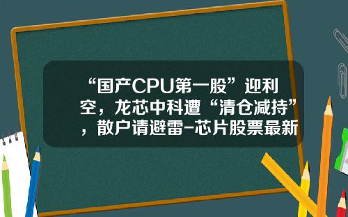 “国产CPU第一股”迎利空，龙芯中科遭“清仓减持”，散户请避雷-芯片股票最新资讯