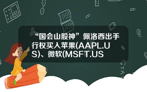 “国会山股神”佩洛西出手行权买入苹果(AAPL.US)、微软(MSFT.US)股票-美国炒股票资讯网站