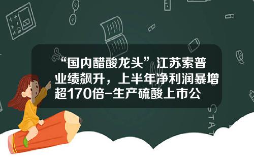 “国内醋酸龙头”江苏索普业绩飙升，上半年净利润暴增超170倍-生产硫酸上市公司