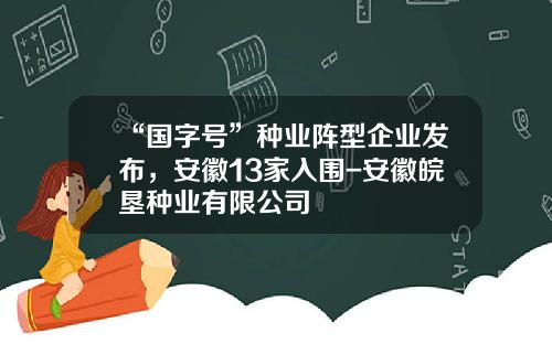 “国字号”种业阵型企业发布，安徽13家入围-安徽皖垦种业有限公司