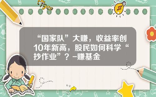 “国家队”大赚，收益率创10年新高，股民如何科学“抄作业”？-赚基金
