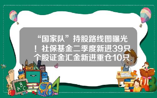 “国家队”持股路线图曝光！社保基金二季度新进39只个股证金汇金新进重仓10只个股-汇金公司重仓的股票