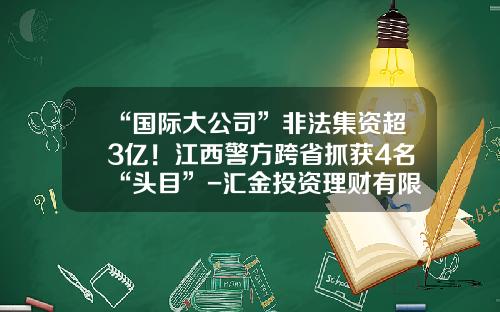 “国际大公司”非法集资超3亿！江西警方跨省抓获4名“头目”-汇金投资理财有限公司