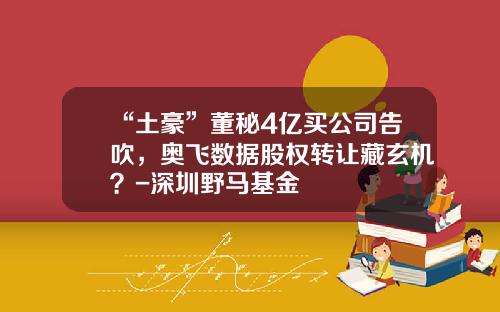 “土豪”董秘4亿买公司告吹，奥飞数据股权转让藏玄机？-深圳野马基金