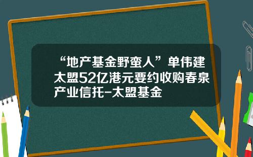 “地产基金野蛮人”单伟建太盟52亿港元要约收购春泉产业信托-太盟基金