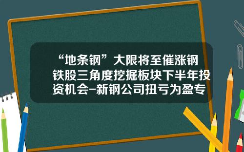“地条钢”大限将至催涨钢铁股三角度挖掘板块下半年投资机会-新钢公司扭亏为盈专题读后感