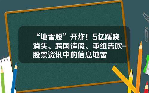 “地雷股”开炸！5亿蹊跷消失、跨国造假、重组告吹-股票资讯中的信息地雷