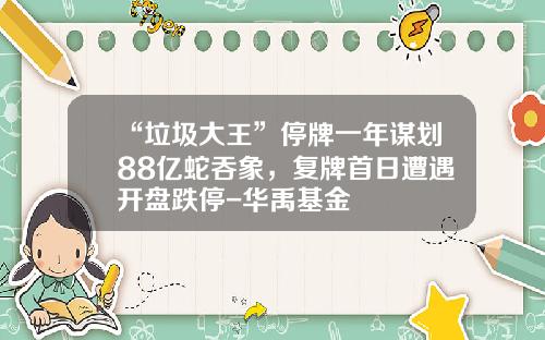 “垃圾大王”停牌一年谋划88亿蛇吞象，复牌首日遭遇开盘跌停-华禹基金