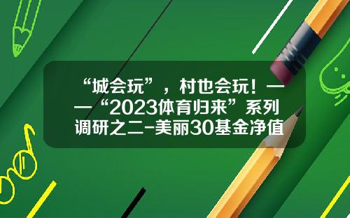 “城会玩”，村也会玩！——“2023体育归来”系列调研之二-美丽30基金净值