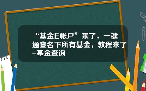 “基金E帐户”来了，一键通查名下所有基金，教程来了-基金查询