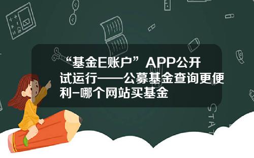 “基金E账户”APP公开试运行——公募基金查询更便利-哪个网站买基金