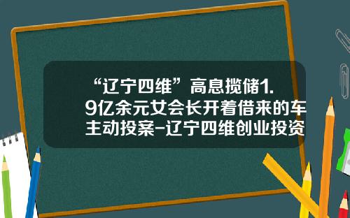 “辽宁四维”高息揽储1.9亿余元女会长开着借来的车主动投案-辽宁四维创业投资有限公司【新闻】