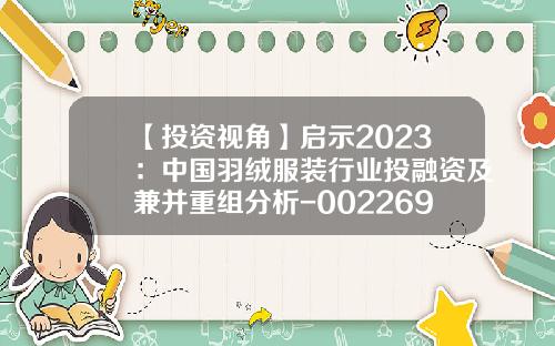 【投资视角】启示2023：中国羽绒服装行业投融资及兼并重组分析-002269基金