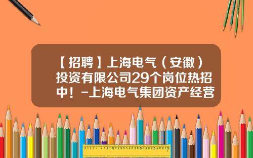 【招聘】上海电气（安徽）投资有限公司29个岗位热招中！-上海电气集团资产经营有限公司