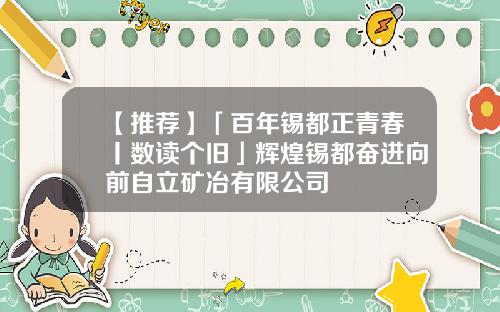 【推荐】「百年锡都正青春丨数读个旧」辉煌锡都奋进向前自立矿冶有限公司