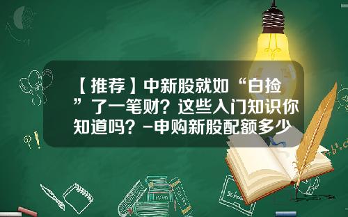 【推荐】中新股就如“白捡”了一笔财？这些入门知识你知道吗？-申购新股配额多少天解冻