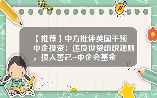 【推荐】中方批评英国干预中企投资：违反世贸组织规则，损人害己-中企会基金