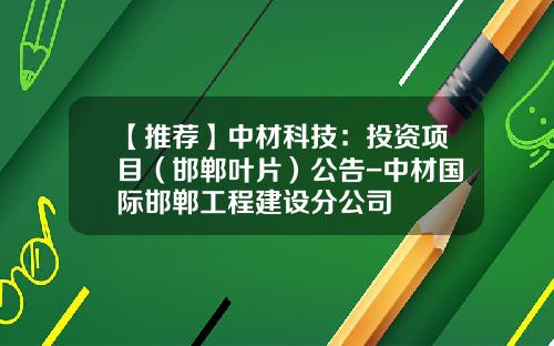 【推荐】中材科技：投资项目（邯郸叶片）公告-中材国际邯郸工程建设分公司