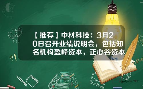 【推荐】中材科技：3月20日召开业绩说明会，包括知名机构盈峰资本，正心谷资本，高毅资产的多家机构参与-私募鼎丰基金