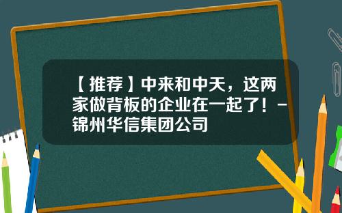 【推荐】中来和中天，这两家做背板的企业在一起了！-锦州华信集团公司