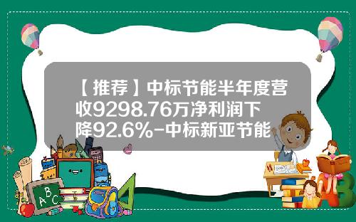 【推荐】中标节能半年度营收9298.76万净利润下降92.6%-中标新亚节能股份有限公司