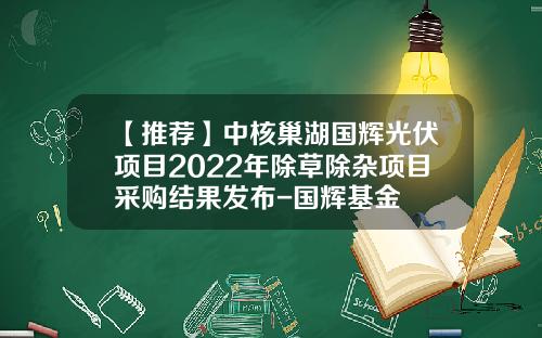 【推荐】中核巢湖国辉光伏项目2022年除草除杂项目采购结果发布-国辉基金