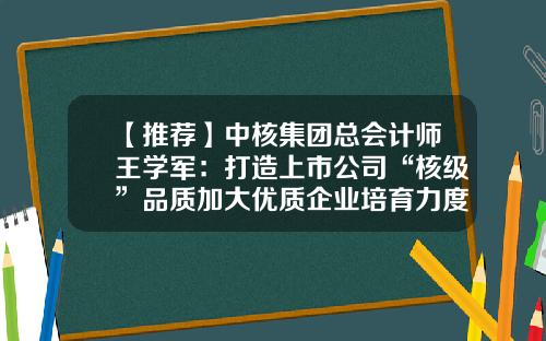 【推荐】中核集团总会计师王学军：打造上市公司“核级”品质加大优质企业培育力度-上市公司市场价值