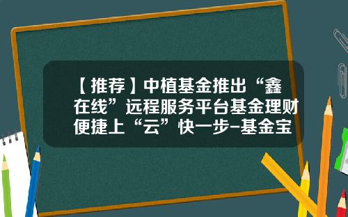【推荐】中植基金推出“鑫在线”远程服务平台基金理财便捷上“云”快一步-基金宝理财