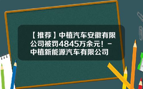 【推荐】中植汽车安徽有限公司被罚4845万余元！-中植新能源汽车有限公司