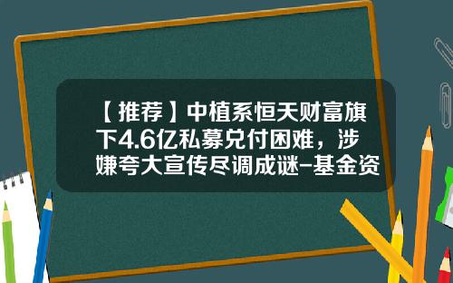 【推荐】中植系恒天财富旗下4.6亿私募兑付困难，涉嫌夸大宣传尽调成谜-基金资产负债