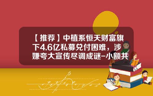 【推荐】中植系恒天财富旗下4.6亿私募兑付困难，涉嫌夸大宣传尽调成谜-小额共同基金