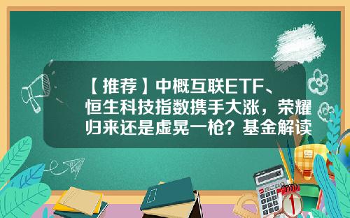 【推荐】中概互联ETF、恒生科技指数携手大涨，荣耀归来还是虚晃一枪？基金解读来了-华夏互联基金