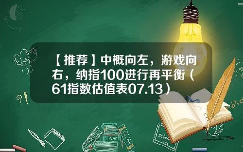 【推荐】中概向左，游戏向右，纳指100进行再平衡（61指数估值表07.13）-指数型基金能收入多少