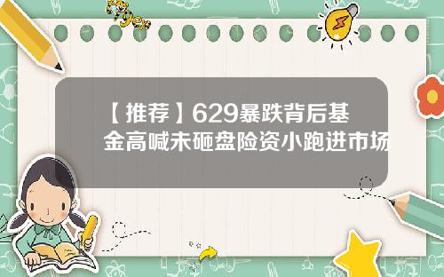 【推荐】629暴跌背后基金高喊未砸盘险资小跑进市场