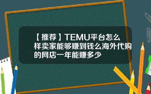 【推荐】TEMU平台怎么样卖家能够赚到钱么海外代购的网店一年能赚多少