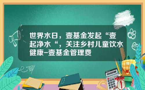 世界水日，壹基金发起“壹起净水“，关注乡村儿童饮水健康-壹基金管理费