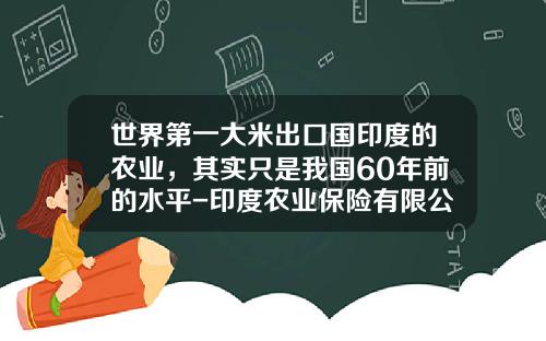 世界第一大米出口国印度的农业，其实只是我国60年前的水平-印度农业保险有限公司