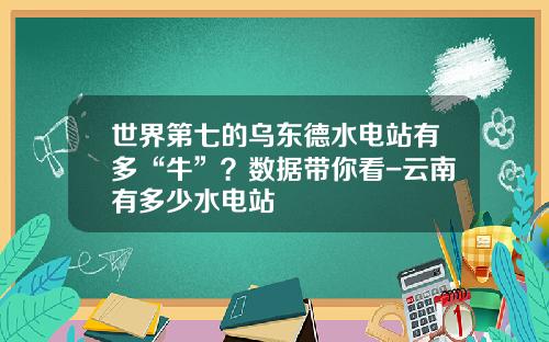 世界第七的乌东德水电站有多“牛”？数据带你看-云南有多少水电站