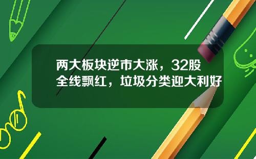 两大板块逆市大涨，32股全线飘红，垃圾分类迎大利好