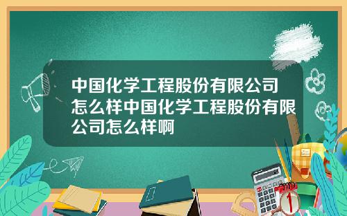 中国化学工程股份有限公司怎么样中国化学工程股份有限公司怎么样啊