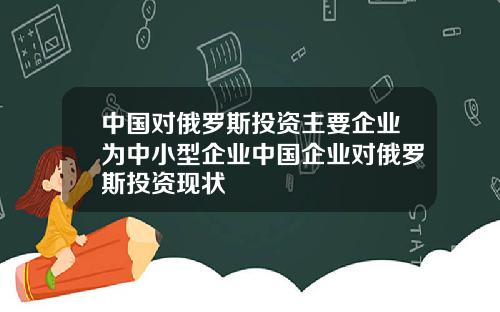 中国对俄罗斯投资主要企业为中小型企业中国企业对俄罗斯投资现状