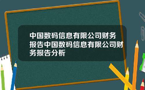中国数码信息有限公司财务报告中国数码信息有限公司财务报告分析