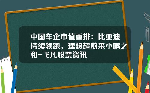 中国车企市值重排：比亚迪持续领跑，理想超蔚来小鹏之和-飞凡股票资讯