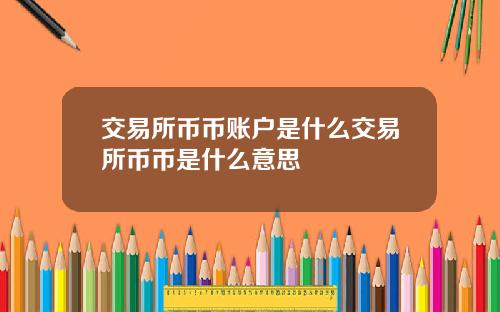 交易所币币账户是什么交易所币币是什么意思